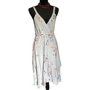 💖Torrid Floral Midi Dress Size 0 Light Peach & Blue Flowers Sleeveless